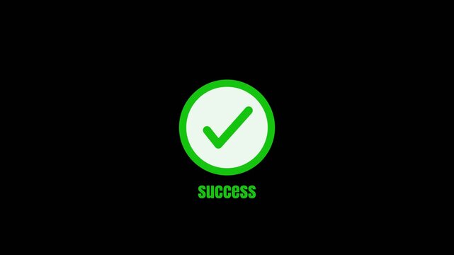 White checkmark within a green circle with the word success below on a black background