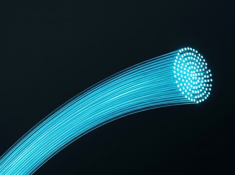 Glowing Blue Fiber Optic Cable Bundle on Dark Background