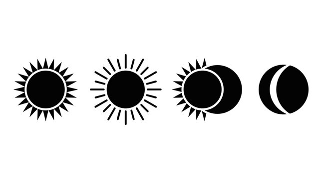 Set of minimalist solar eclipse and sun phase icons