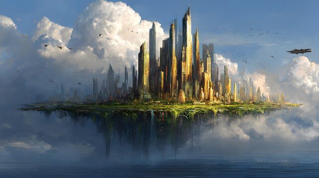 dreamscape with enormous colorful flowers, floating islands, rainbow bridges, sparkling waterfalls, tiny houses, playful characters exploring the sky, imaginative cheerful fantasy atmosphere
