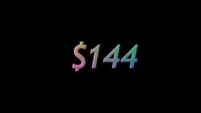 0 to 260 Dollar Price Number Animation with Colorful Gradient Text on Black Background 4K Motion Graphics