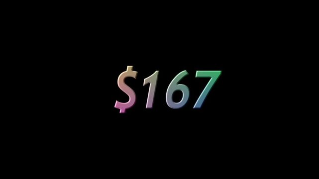 0 to 300 Dollar Price Number Animation with Colorful Gradient Text on Black Background 4K Motion Graphics