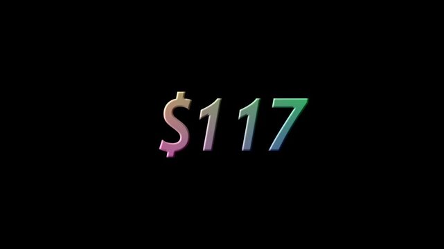 0 to 210 Dollar Price Number Animation with Colorful Gradient Text on Black Background 4K Motion Graphics