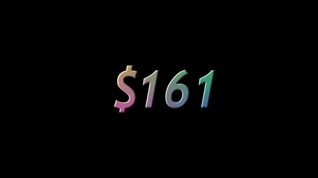 0 to 290 Dollar Price Number Animation with Colorful Gradient Text on Black Background 4K Motion Graphics