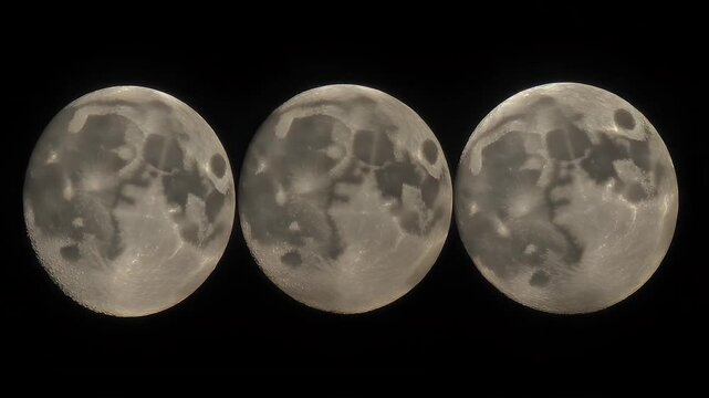 Three Phases of the Moon Displayed Against a Black Background.