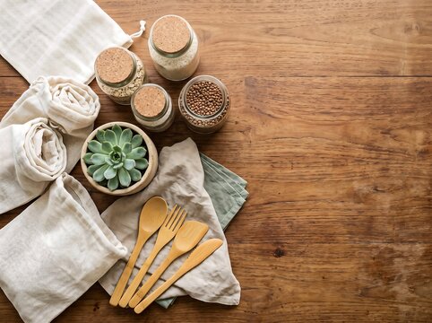 Top-down Flat Lay Sustainable Home Items Reclaimed Wood