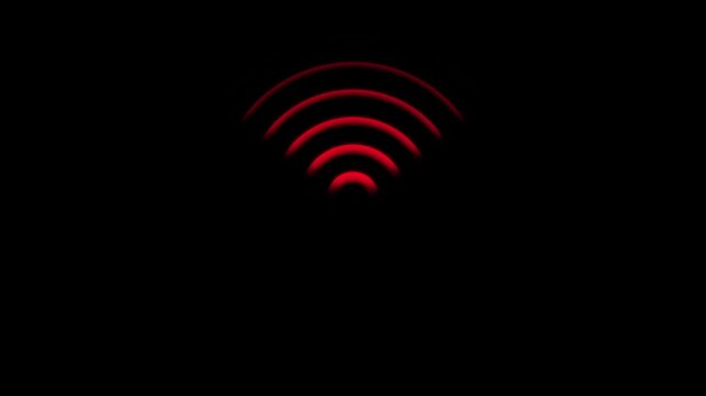 Red color radio waves seamless animation video footage sound wave signal, radar, wave Animation of circular electric wave spreading with transparent channel. network tower produced radio wave concept