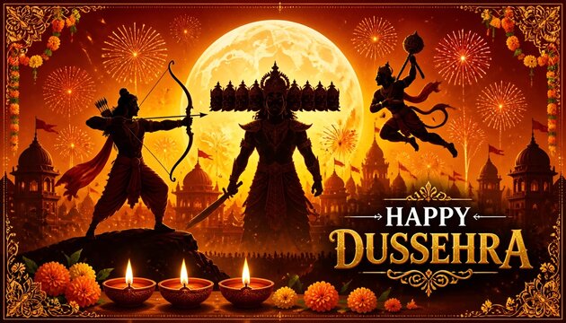 Happy Dussehra and Subh Vijayadashami with ravan dahan