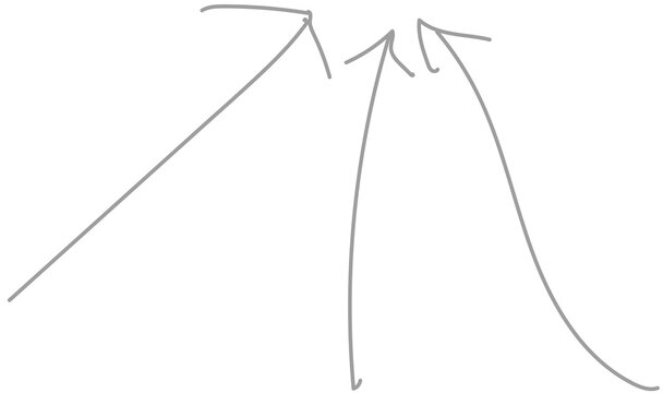 Gray hand-drawn converging arrows sketch isolated on transparent PNG background