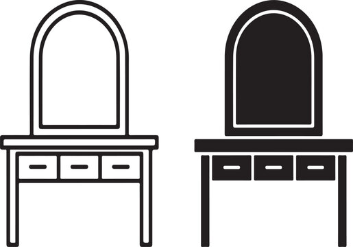 Vanity dressing table with mirror icons in outline and solid black styles bedroom furniture make up table cosmetic table interior design furniture icon home interior storage unit furniture