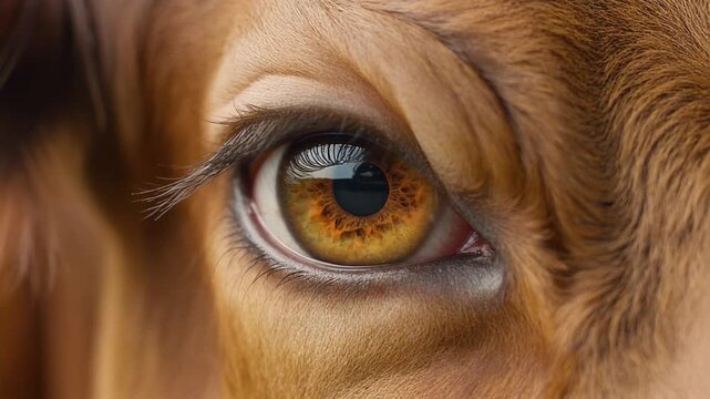 Firefly Extreme macro photorealistic footage of a single bull eye, warm golden-amber iris, realistic