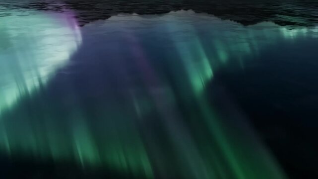 Vibrant auroralike light streaks illuminate mysterious dark water.