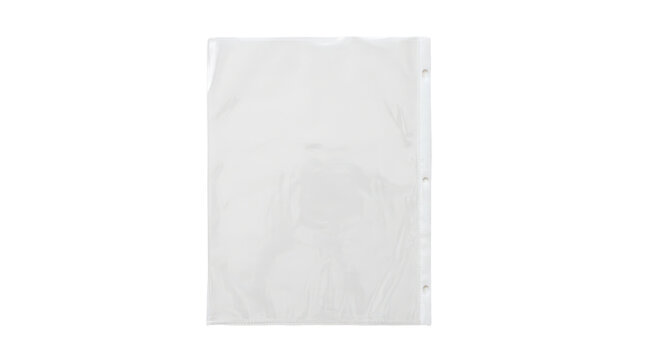 A clear plastic sheet protector, isolated on a transparent background