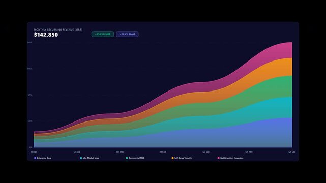 SaaS Monthly Recurring Revenue MRR Growth Chart with smooth subscription cohort curves