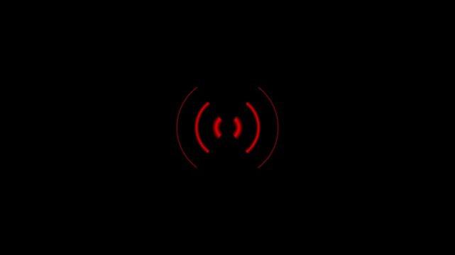 Red spiral radio wave station signal animation on black background. Radio Waves in Circle Form, Radio wave signal and sound wave signal, radar animated. Technology radio waves signal icon animation.