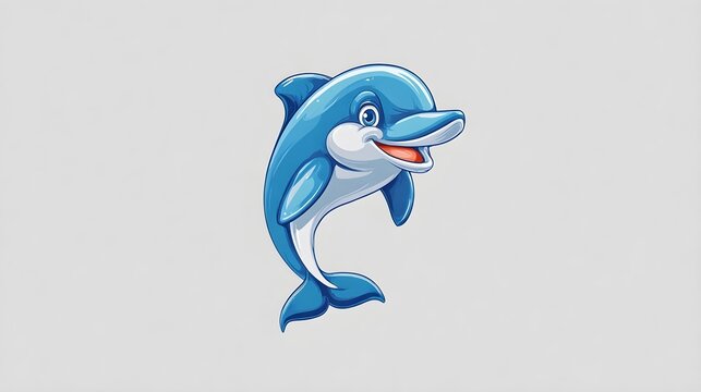 Playful cartoon dolphin mascot smiling isolated on light background