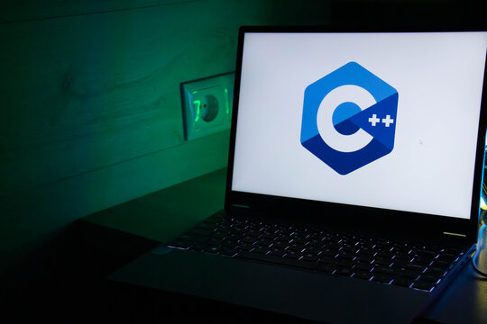 The C++ programming language logo on a laptop screen. Russia, Moscow, August 1, 2024