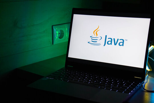 Logo of the programming language "java" on a laptop screen. Russia, Moscow, August 1, 2024