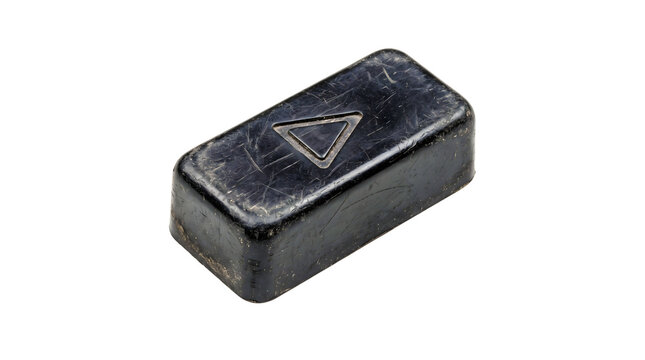 Ornate dark rectangular button with triangle symbol for user interface elements and game design.