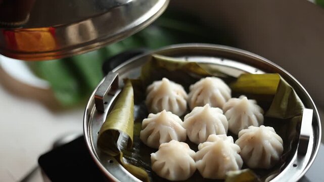 Closeup shot of Steamed Modak in the kitchen 
