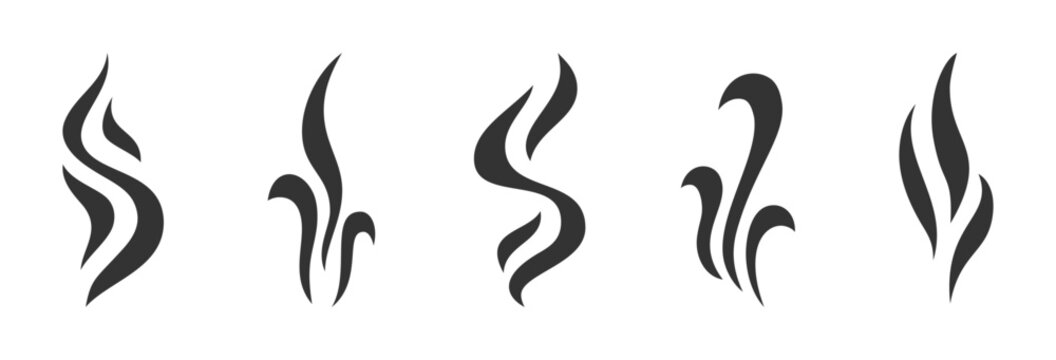 Doodle Steam or Smoke Black Thick Wavy Line Silhouette Set. Aroma or Smell Coffee, Tea, Hot Cooking Food, Fragrance Perfume. Fart Scent Icon. Abstract Grill, Vapor or Heat Cook Hand Drawn Vector Logo