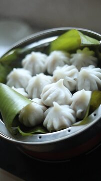 Closeup shot of Steamed Modak in the kitchen 