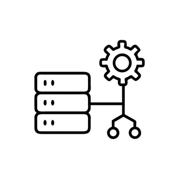 Server management system with database storage and gear icon vector.