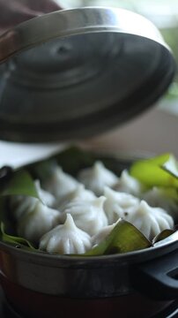 Closeup shot of Steamed Modak in the kitchen 