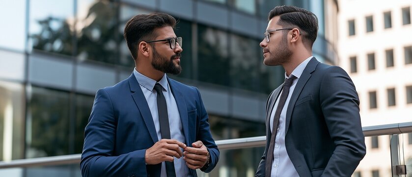Hispanic Latin American Business Owners Have a Serious Discussion Corporate Meeting Outside in a Contemporary City