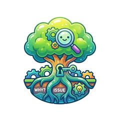 Fototapeta premium Root Cause Analysis Concept with Tree, Gears and Magnifying Glass