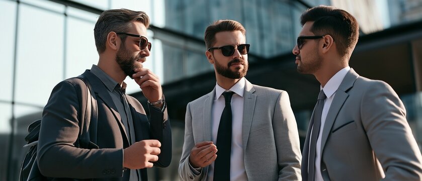 Hispanic Latin American Business Owners Have a Serious Discussion Corporate Meeting Outside in a Contemporary City