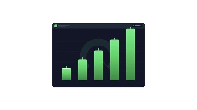 Modern speedometer UI animation transitions to financial bar chart graphics