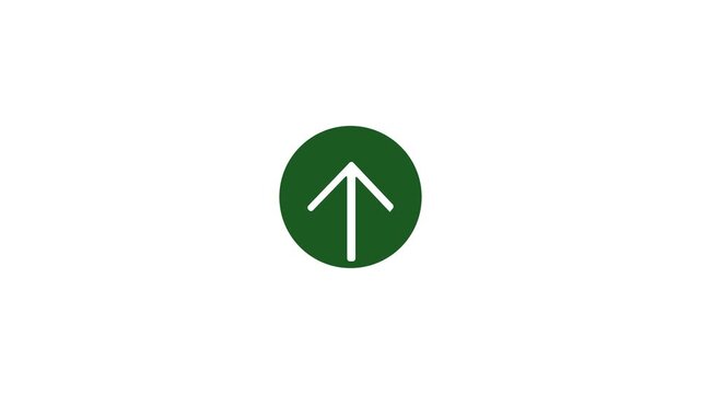 white left arrow icon inside dark green circular button white background animation.