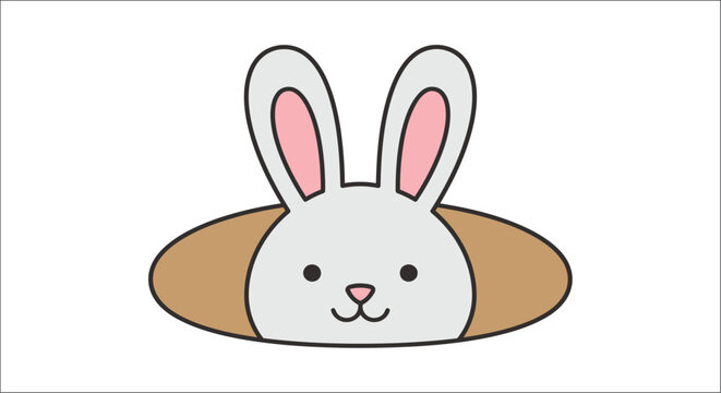Rabbit peeking from hole illustration a whimsical vector graphic with a white background bunny hare