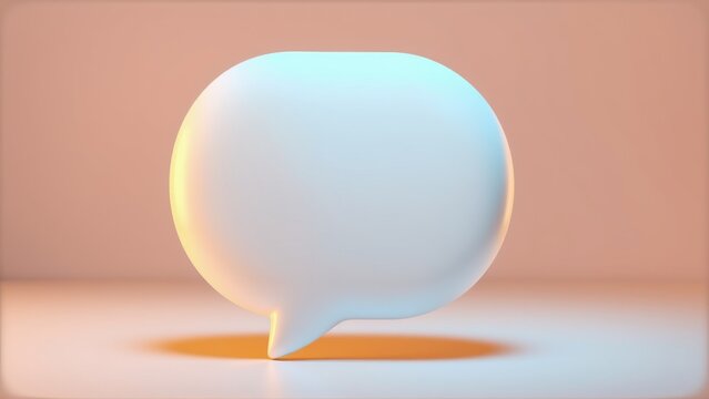Minimalist speech bubble. Soft lighting creates gentle shadow. Clean design, simple form, pastel colors dominate scene. Focus on communication concept.