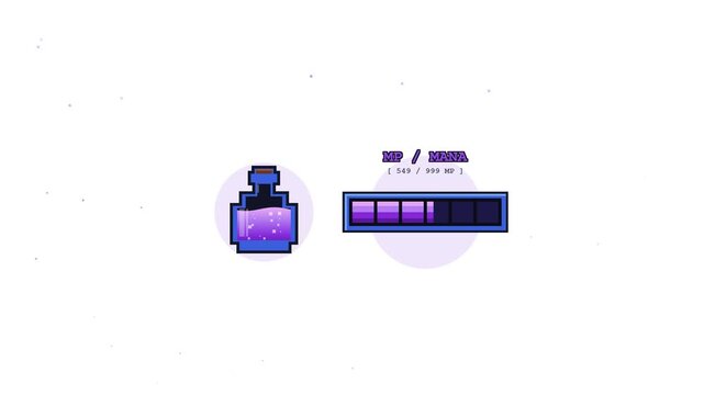 Pixel Art Mana Potion Flask Filling Up With Magic Liquid And Progress Bar