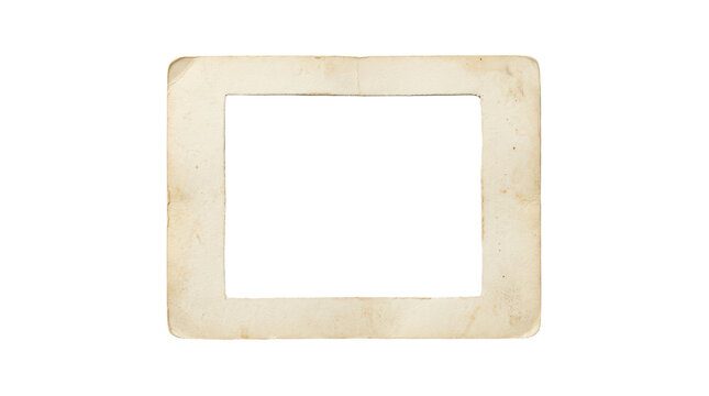 An old, vintage paper photo frame isolated on transparent background