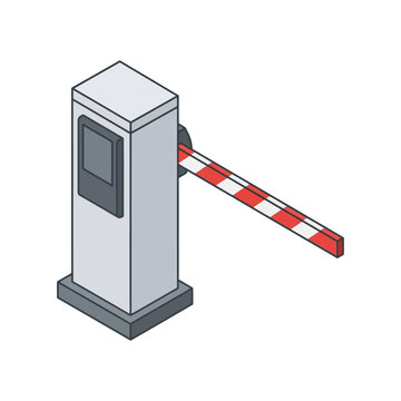 Isometric Vector Illustration of a Car Parking Barrier Gate for Traffic Control and Access Security