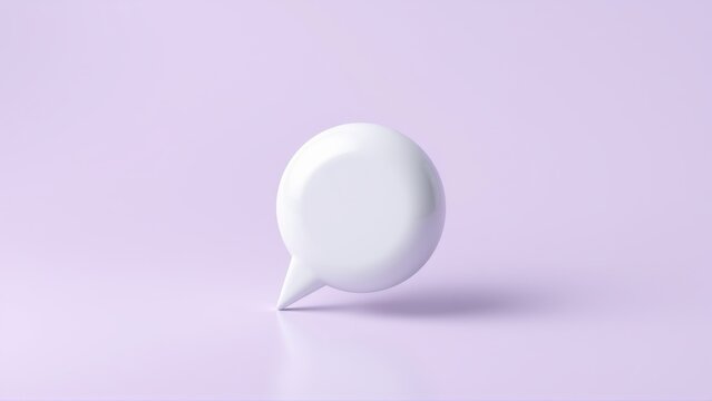 White speech bubble rests upon lavender surface. Minimalist design, clean aesthetic, soft lighting creates simple composition.