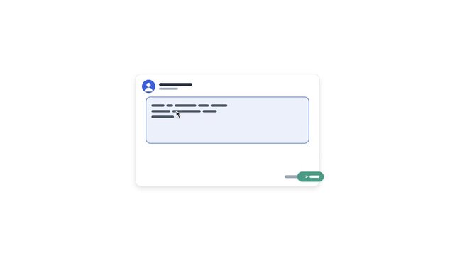 Typing text into a digital message box interface on white background