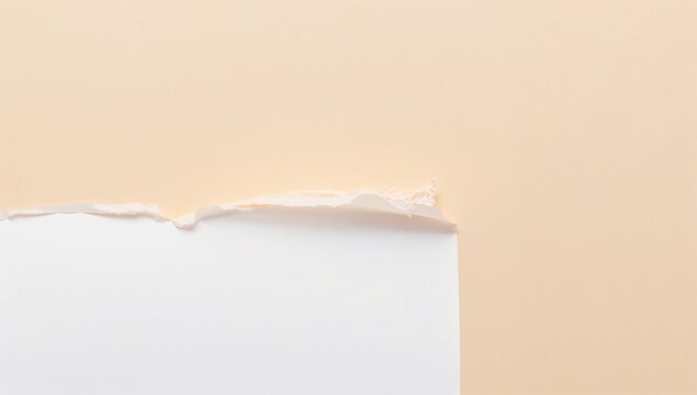 Torn paper edge on plain light beige wall with white background for creative design