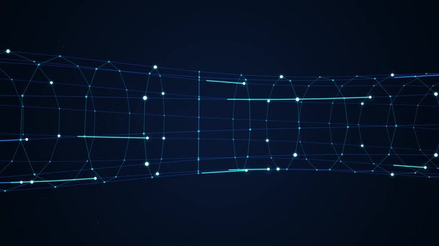Digital Data Tunnel with Glowing Nodes and Moving Connection Lines Transparent Background Animatio