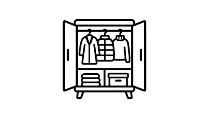 Obraz premium Open wardrobe cabinet with hanging clothes storage furniture home icon.