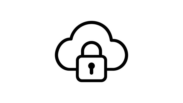 Outline cloud with padlock illustrating secure cloud computing service.