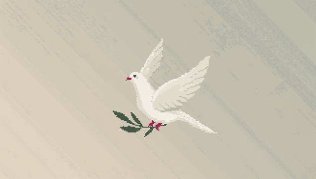 Graceful white dove carrying green olive branch symbolizing peace and harmony