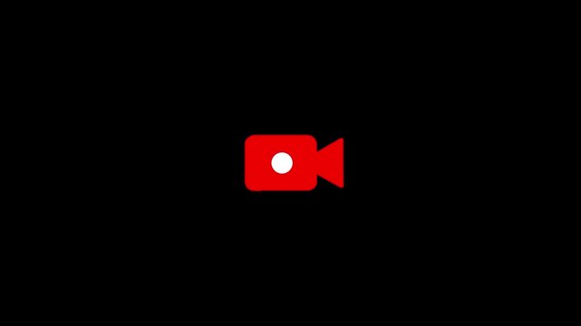 Minimalist white video camera icon with red recording dot indicator motion animation.