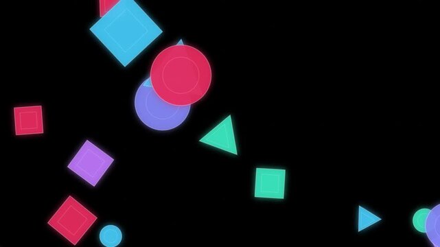 Colorful geometric shapes collection with glowing outlines on transparent background