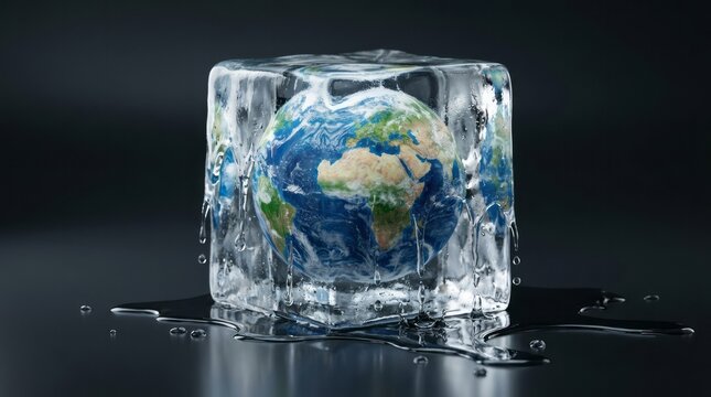 Earth in Ice Cube Melting