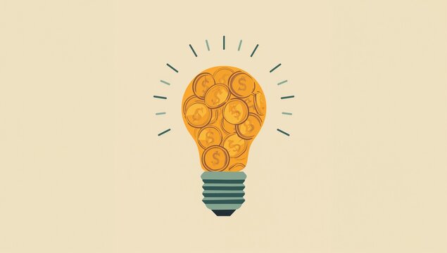 Lightbulb Illustration Filled with Coins Symbolizing Money Saving and Financial Ideas