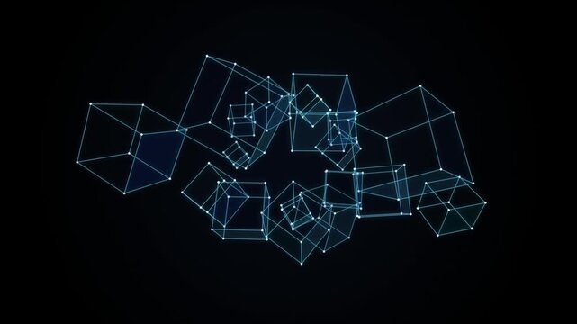 Abstract geometric wireframe polyhedron shapes floating in space design